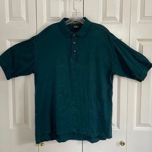 AMPlayer men’s golf shirt, Large. Subtle green & blue pattern. 100% cotton.